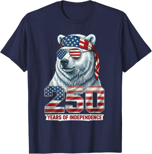Polar Bear 250 Years of Independence Patriotic America 1776 T-Shirt - T-Shirt | Navy