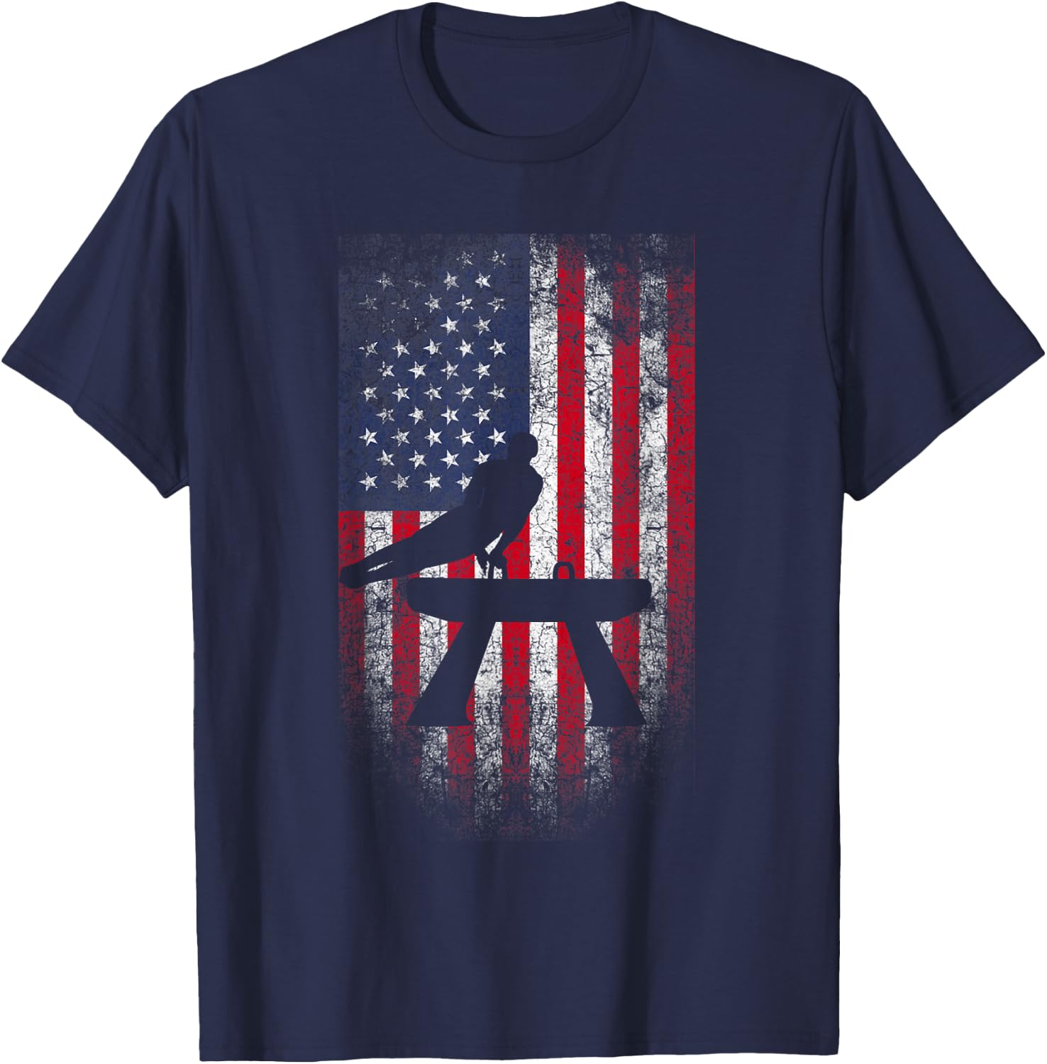 Gymnastics Pommel Horse USA American Flag Vintage Sports Women Kids Men T-Shirt - T-Shirt | Navy