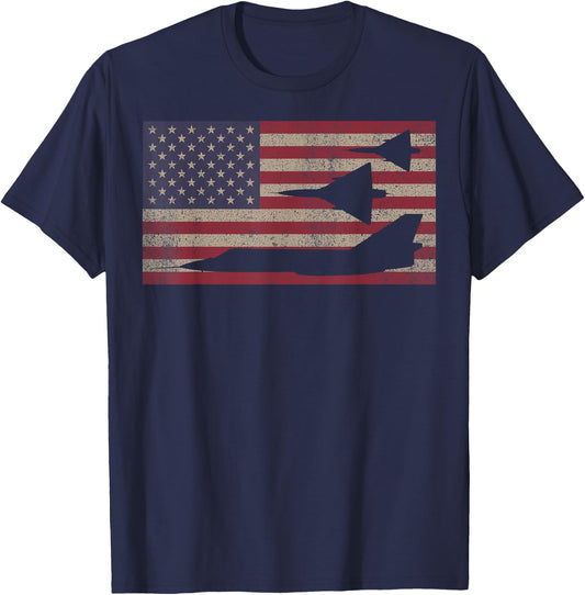 F-106 Delta Dart Fighter Plane USA America Flag Gift T-Shirt - T-Shirt | Navy