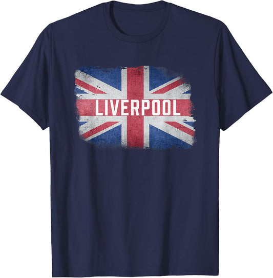 Liverpool | United Kingdom British Flag Vintage UK Scouser T-Shirt - T-Shirt | Navy