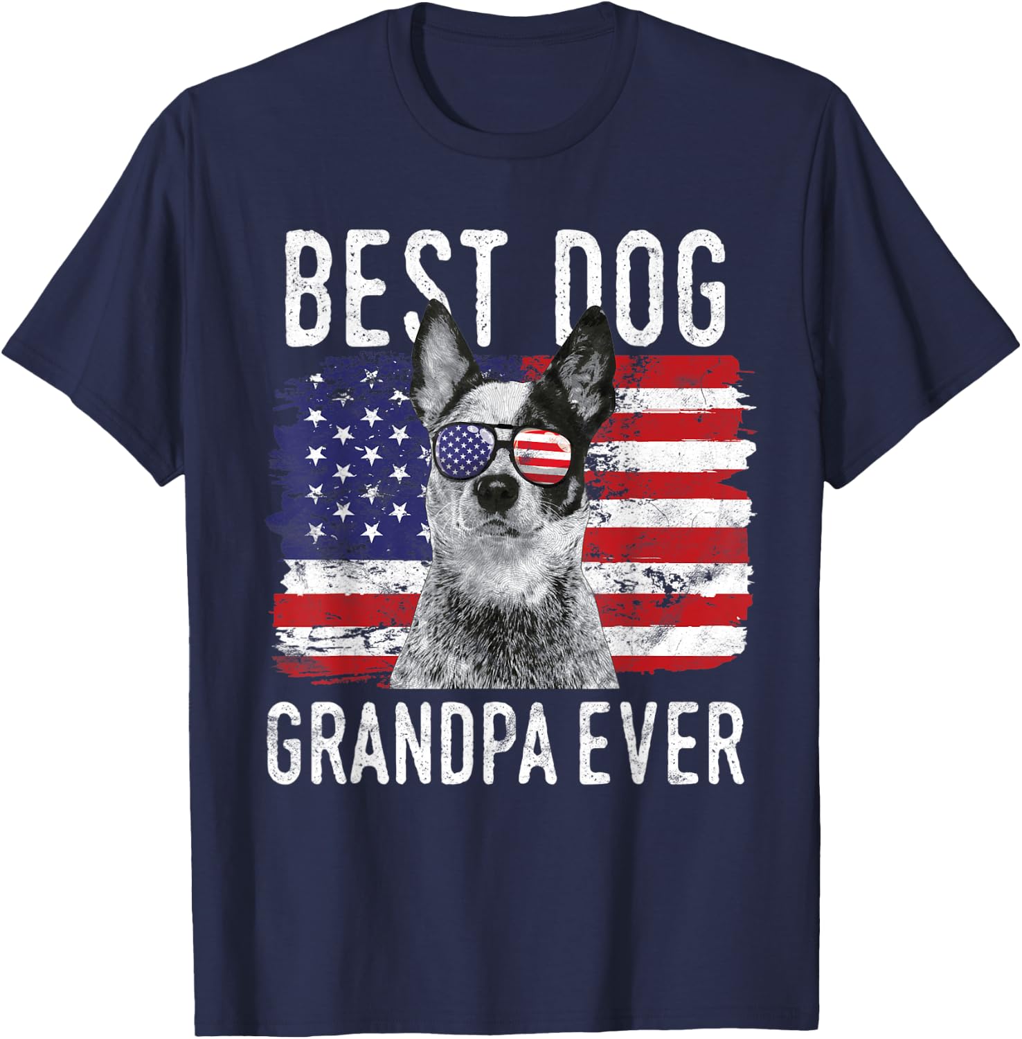 American Flag Best Dog Grandpa Ever Australian Cattle Dog T-Shirt - T-Shirt | Navy