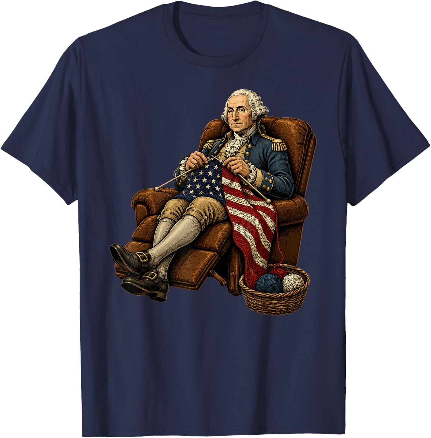 Knitted American Flag George Washington Knitting T-Shirt - T-Shirt | Navy