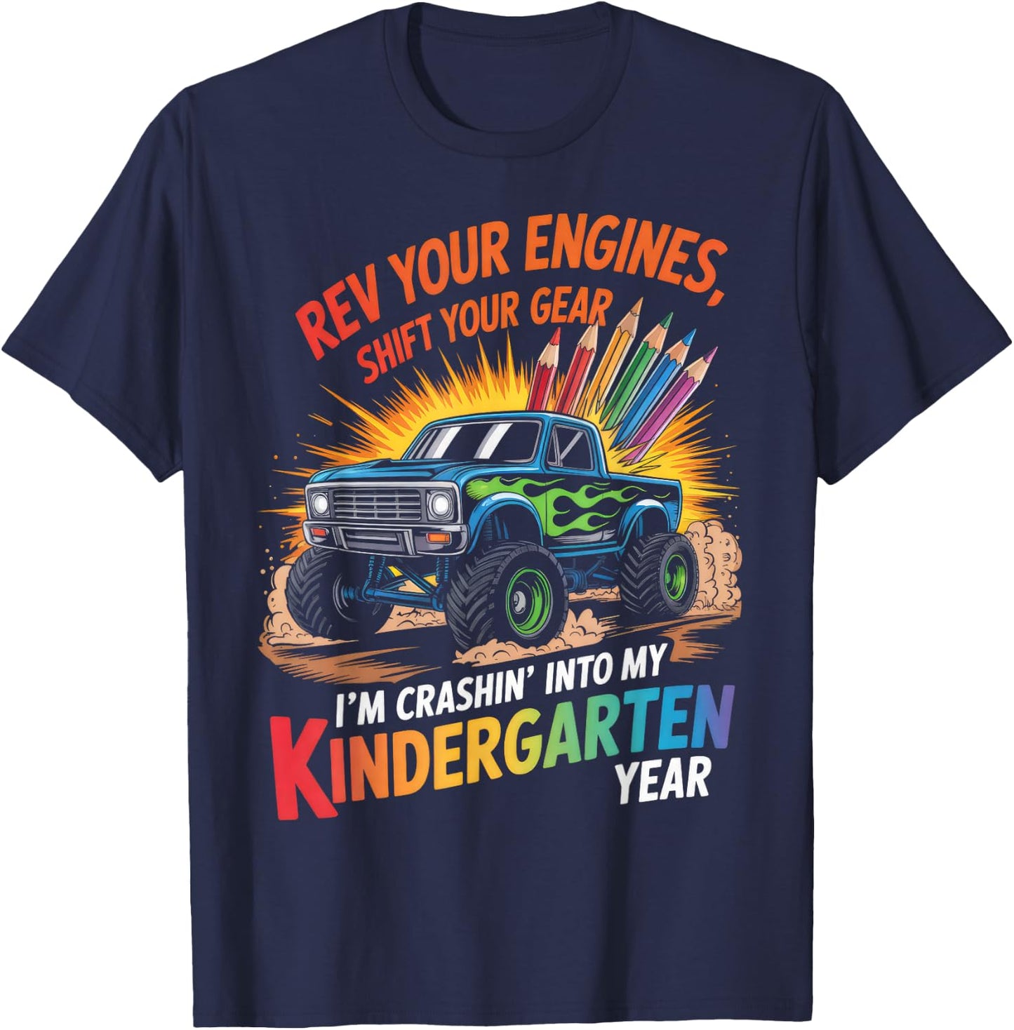 Back to School Kindergarten Monster Truck First Day Boys T-Shirt - T-Shirt | Navy
