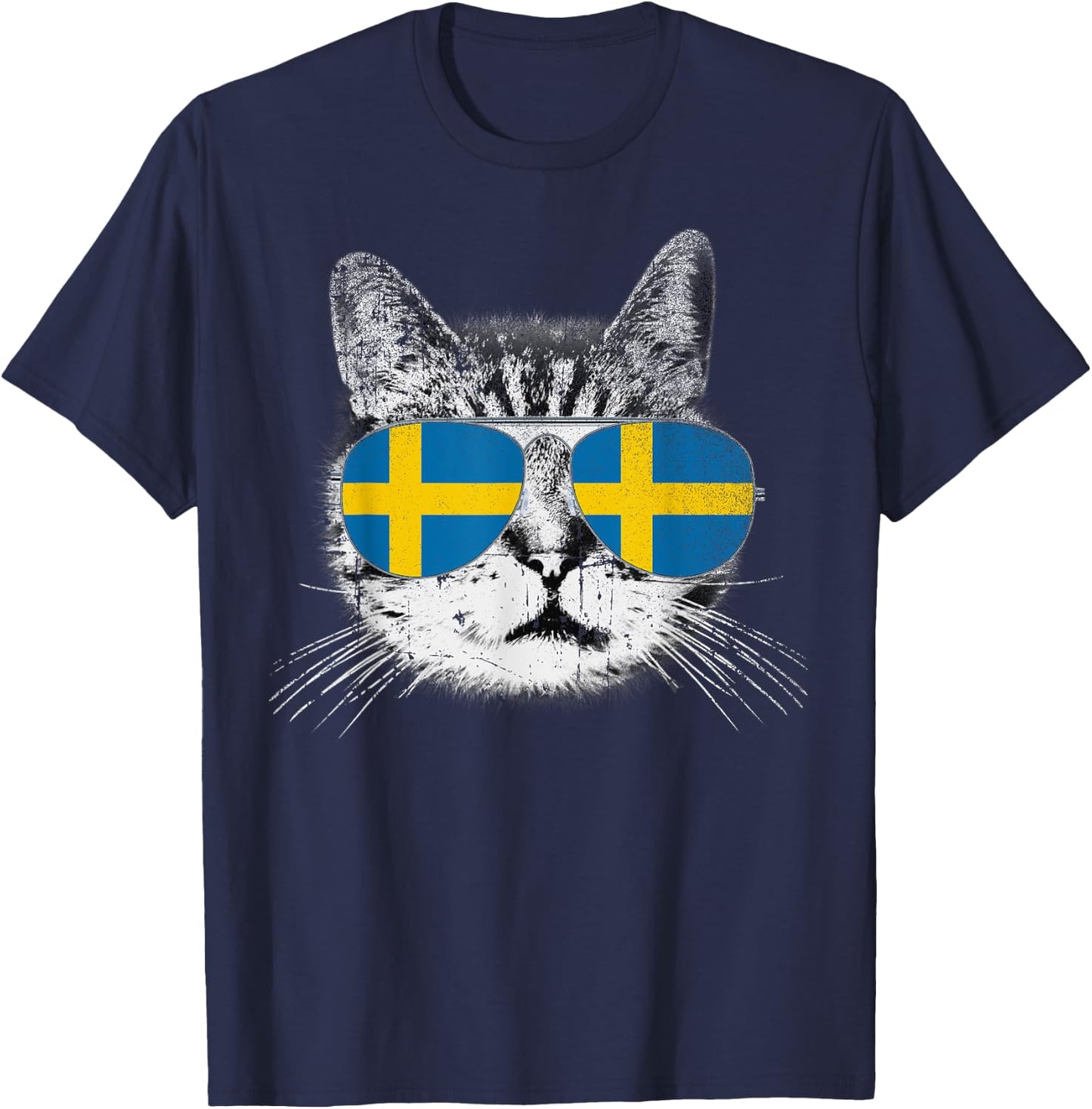 Cat Shirt Swedish Sweden Flag Country Pride Men Women Gift T-Shirt - T-Shirt | Navy