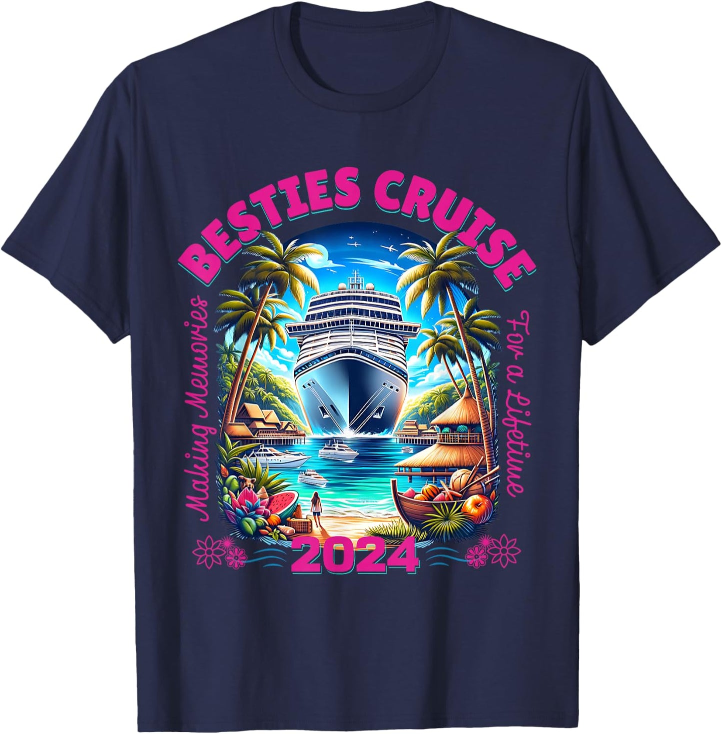 Fun Matching Women's BFF Girls Trip Besties Cruise 2024 T-Shirt - T-Shirt | Navy