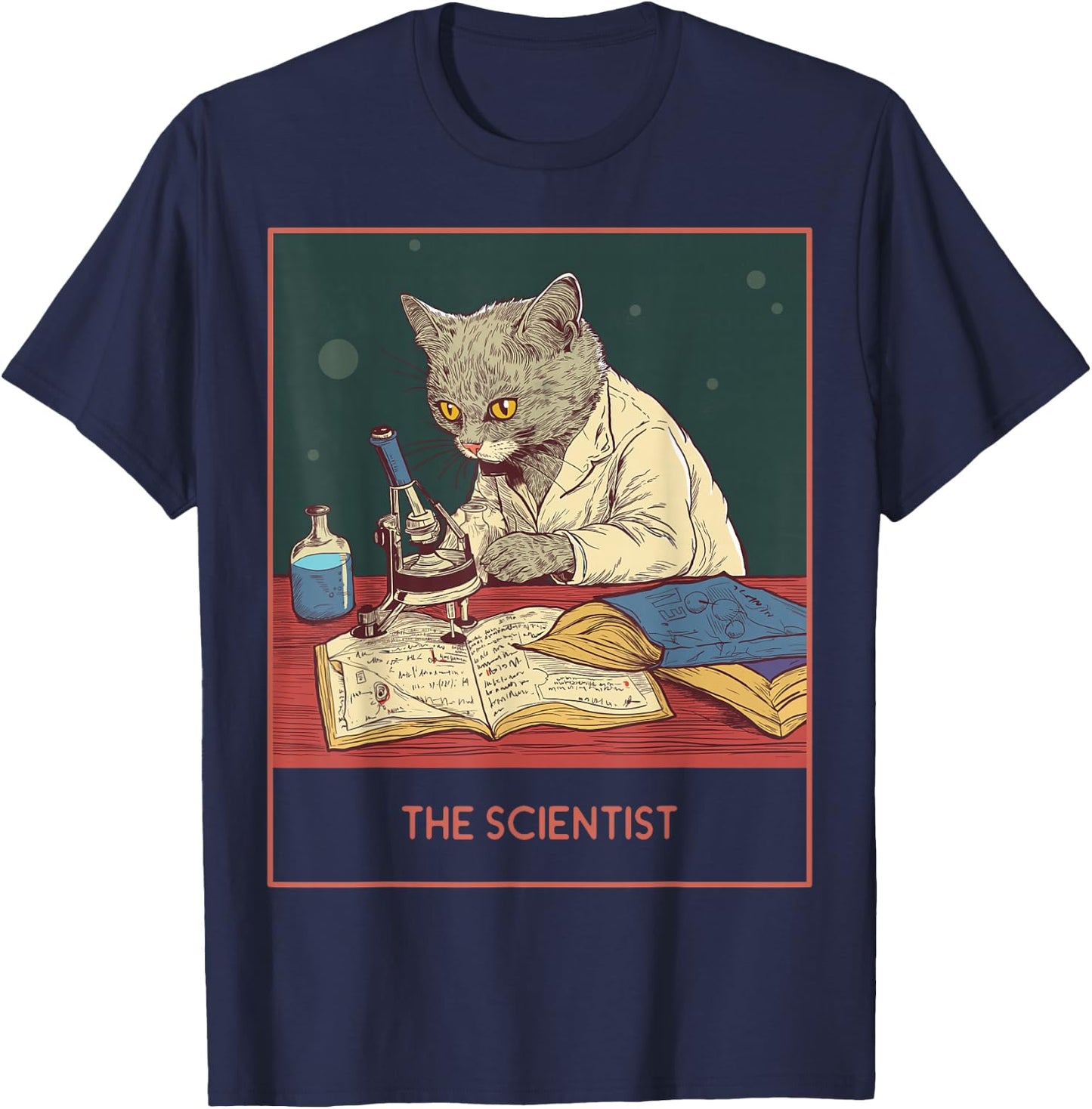 The cat laboratory science, fun white lab coat cat T-Shirt - T-Shirt | Navy