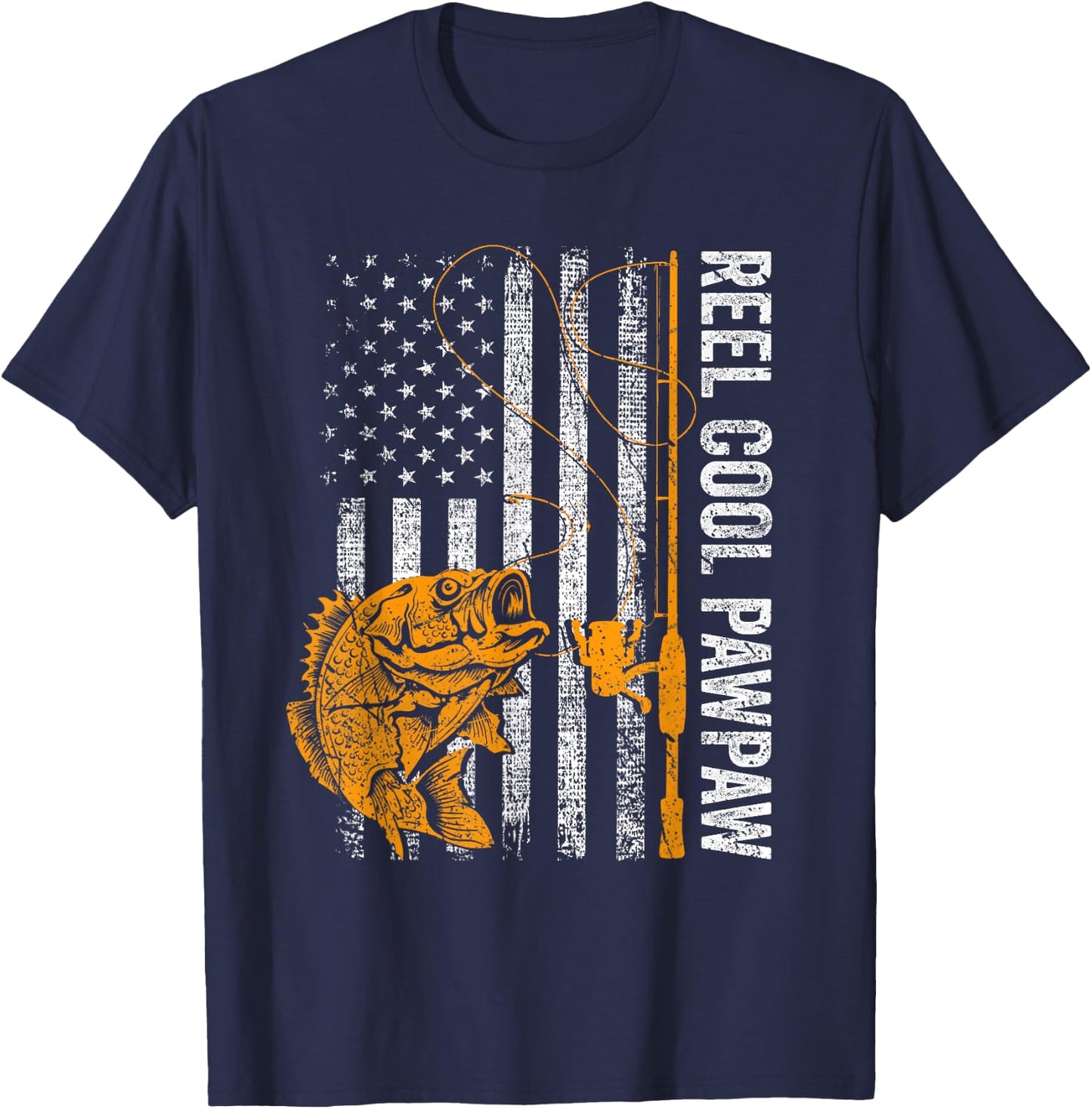Reel Cool Pawpaw American Flag Fishing Fathers Day T-Shirt - T-Shirt | Navy