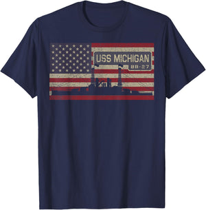 USS Michigan BB-27 WW1 Battleship USA American Flag T-Shirt - T-Shirt | Navy