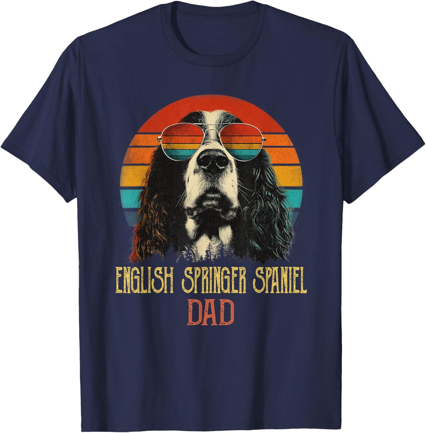 Funny English Springer Spaniel Dad Vintage Dog Sunglasses T-Shirt - T-Shirt | Navy