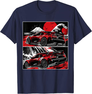 Japanese JDM Race Car Comic Style Great Wave Graphic T-Shirt - T-Shirt | Navy