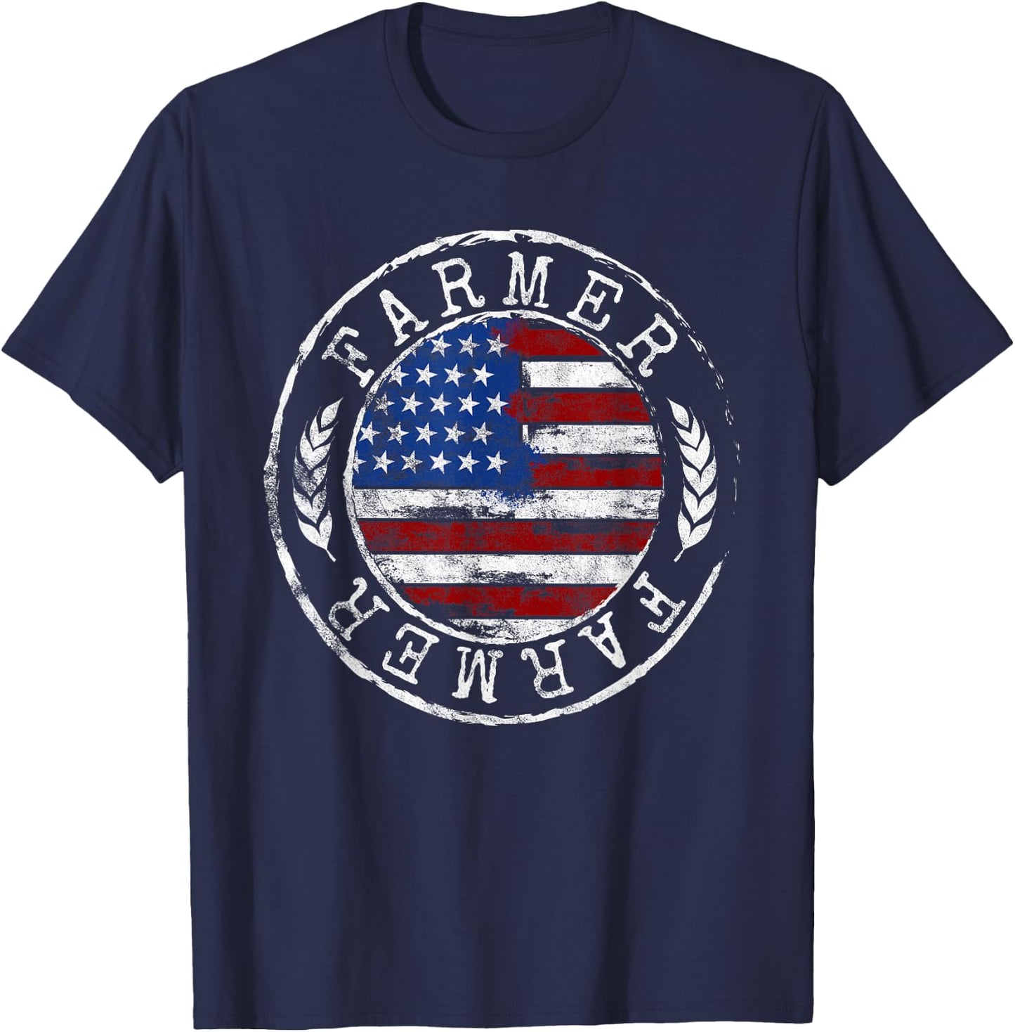 Farmer American Flag Farming Gift Usa Patriotic Stamp Style T-Shirt - T-Shirt | Navy