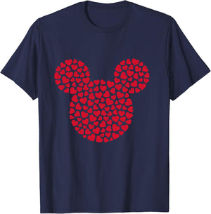 Disney Mickey Mouse Icon Filled with Red Hearts T-Shirt - T-Shirt | Navy