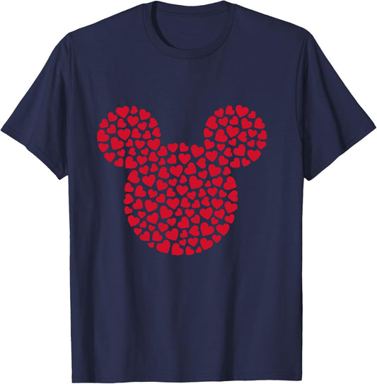 Disney Mickey Mouse Icon Filled with Red Hearts T-Shirt - T-Shirt | Navy