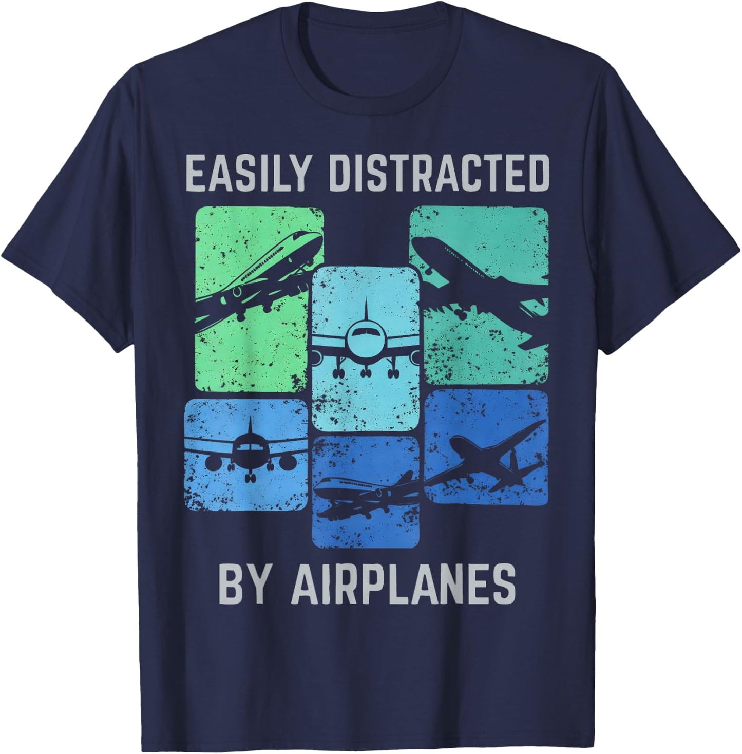 Easily Distracted by Airplanes Gifts Women Kids T-Shirt - T-Shirt | Navy