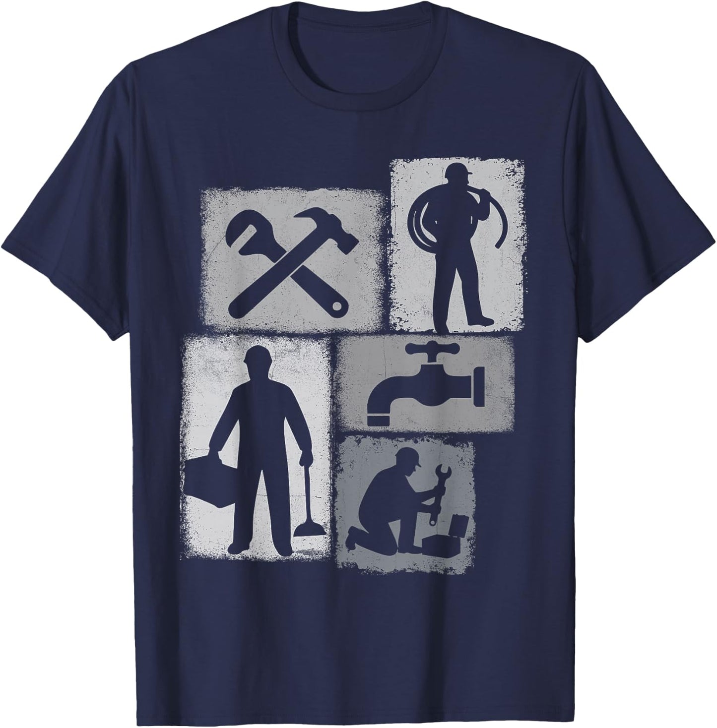 Plumber Vintage Collage Plumbing Men Pipefitter T-Shirt - T-Shirt | Navy