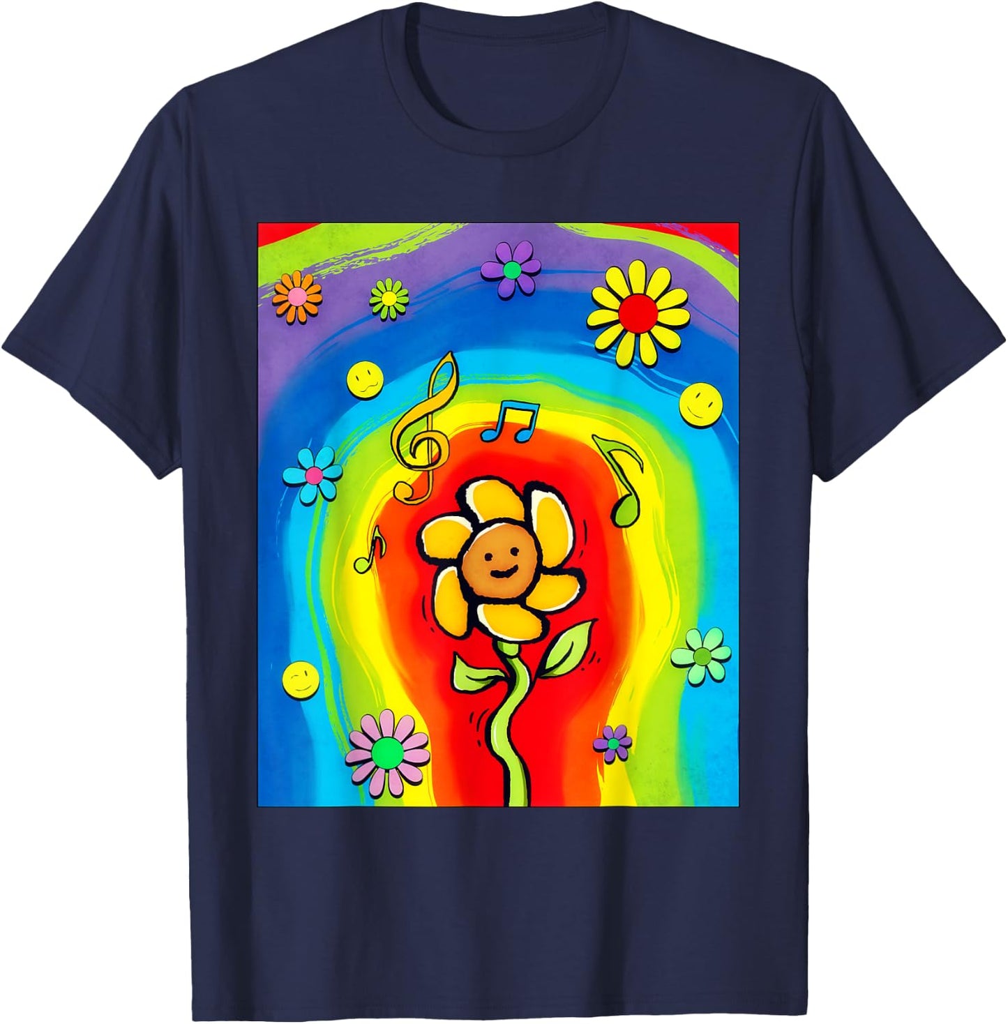 Kidcore Aesthetic Rainbow Dancing Flower 80s 90s Retro T-Shirt - T-Shirt | Navy