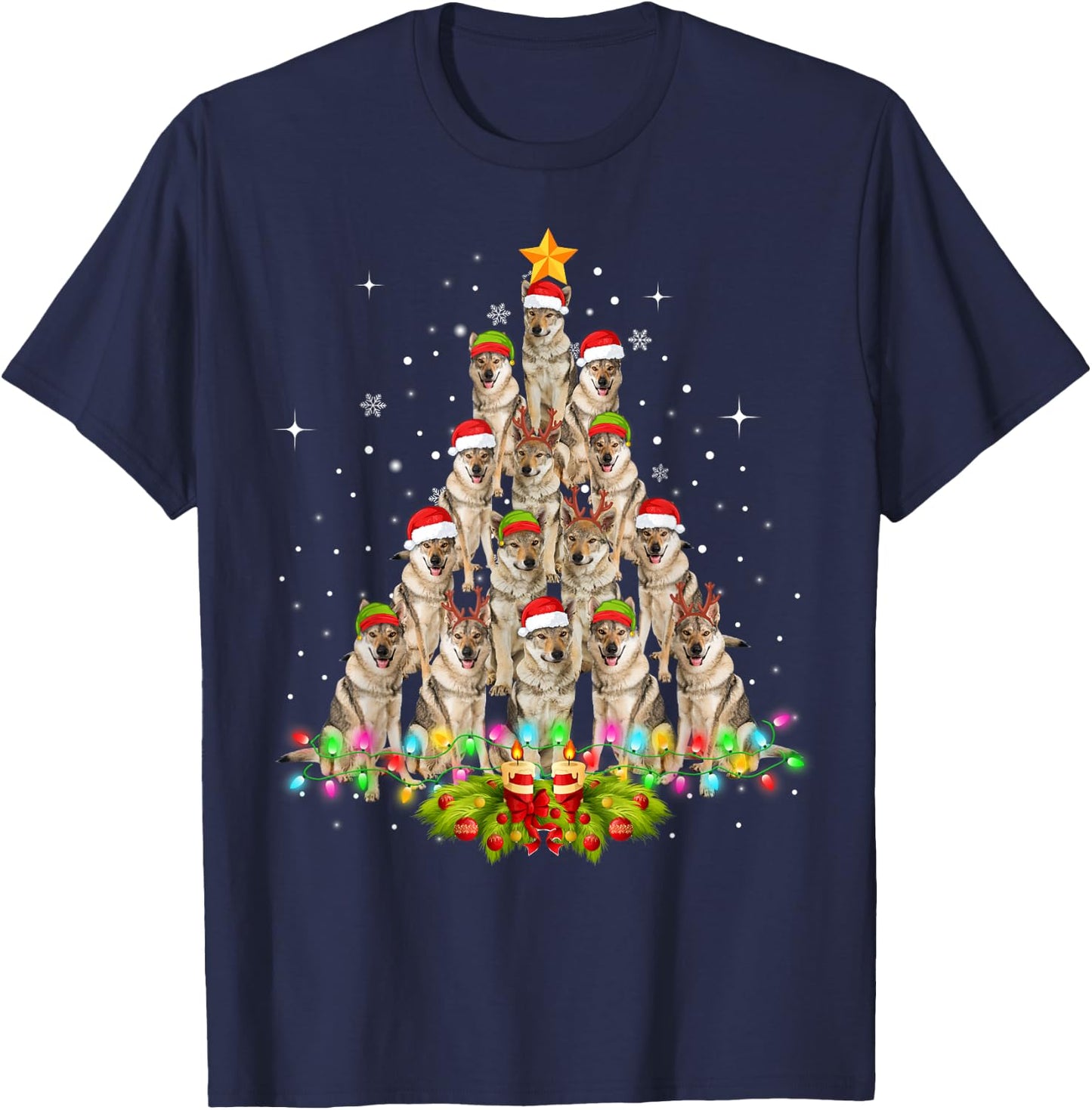 Wolfs Tree Christmas Sweater Xmas Pet Animal Wolf Lover Gift T-Shirt - T-Shirt | Navy