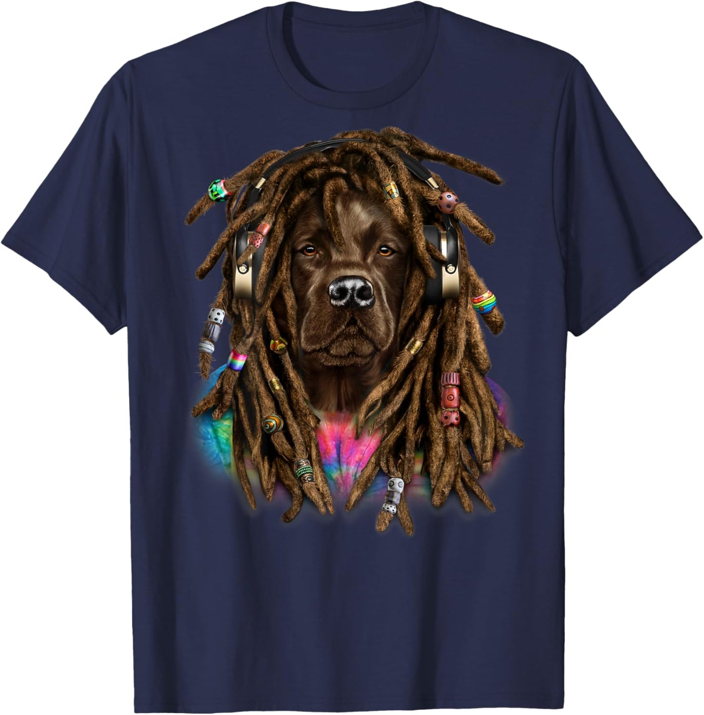 Brown Labrador Retriever Dog with Reggae Dreadlocks Hair Men Women Kids T-Shirt - T-Shirt | Navy