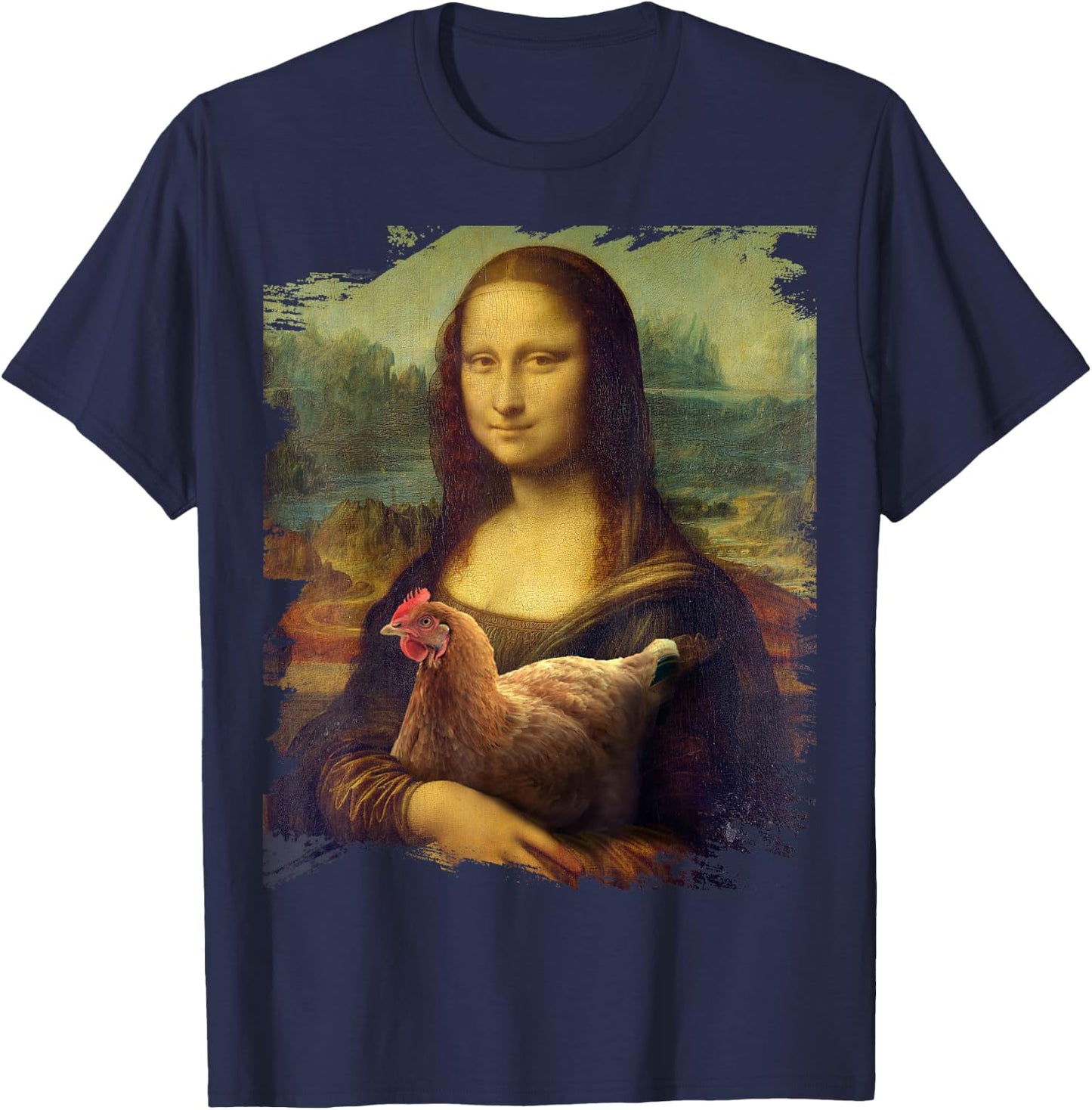 Mona Chicken Lisa Classic da Vinci Chickens Funny T-Shirt - T-Shirt | Navy