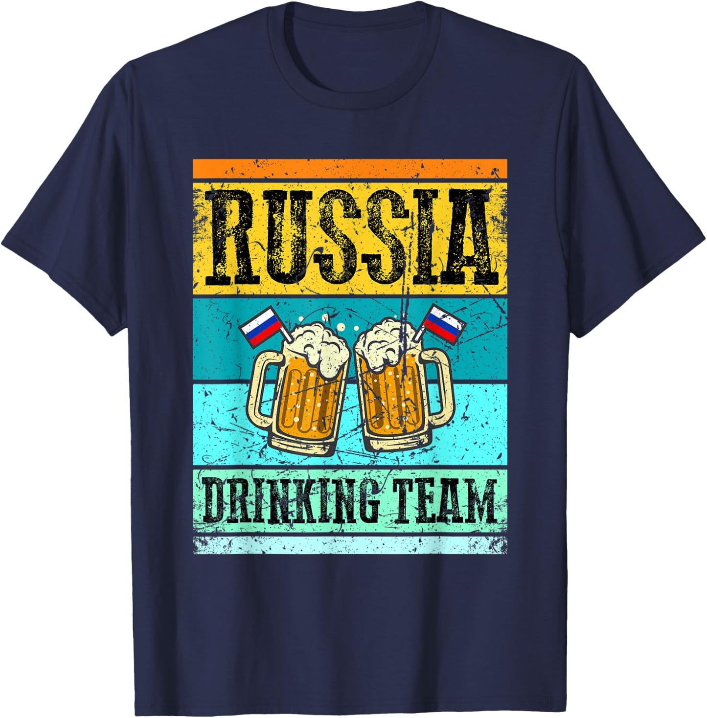 Russia Drinking Team Funny Russian Shirt Flag Beer Party T-Shirt - T-Shirt | Navy