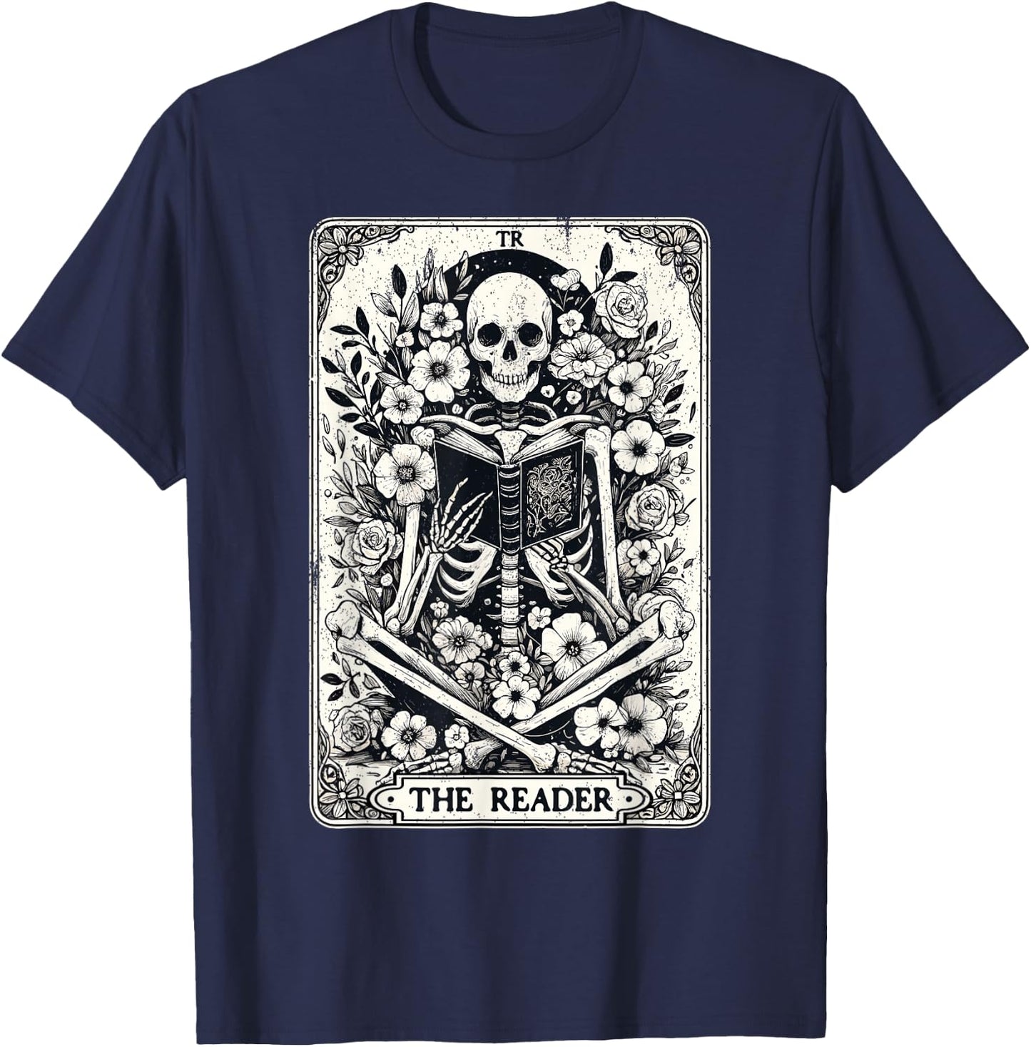The Reader Skeleton Book Lover Tarot Card Reading Funny Book T-Shirt - T-Shirt | Navy