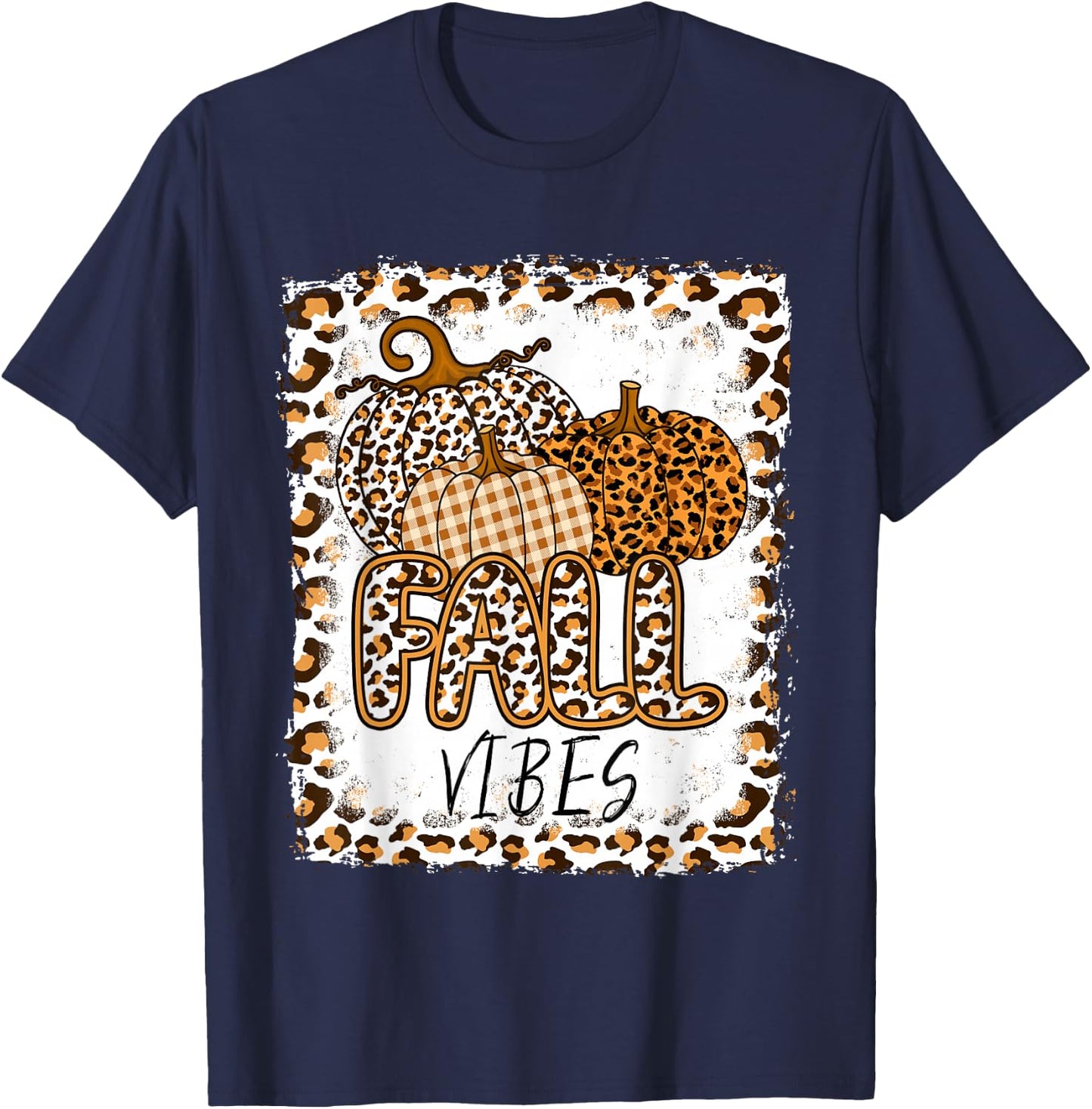 Pumpkin Leopard Print Fall Vibes Thanksgiving Autumn Women T-Shirt - T-Shirt | Navy