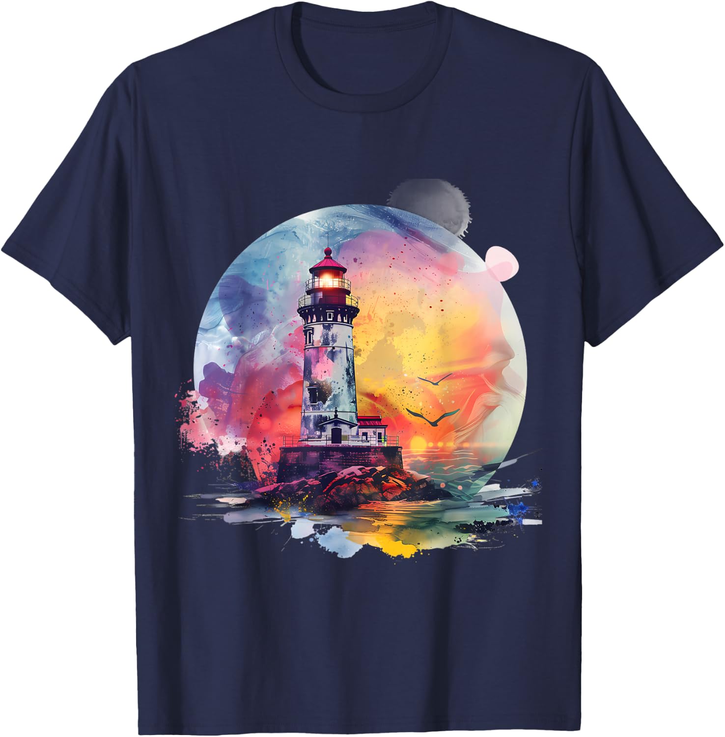 Lighthouse Seaside House Sailing Sea Beach Boating T-Shirt - T-Shirt | Navy