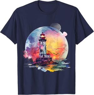 Lighthouse Seaside House Sailing Sea Beach Boating T-Shirt - T-Shirt | Navy