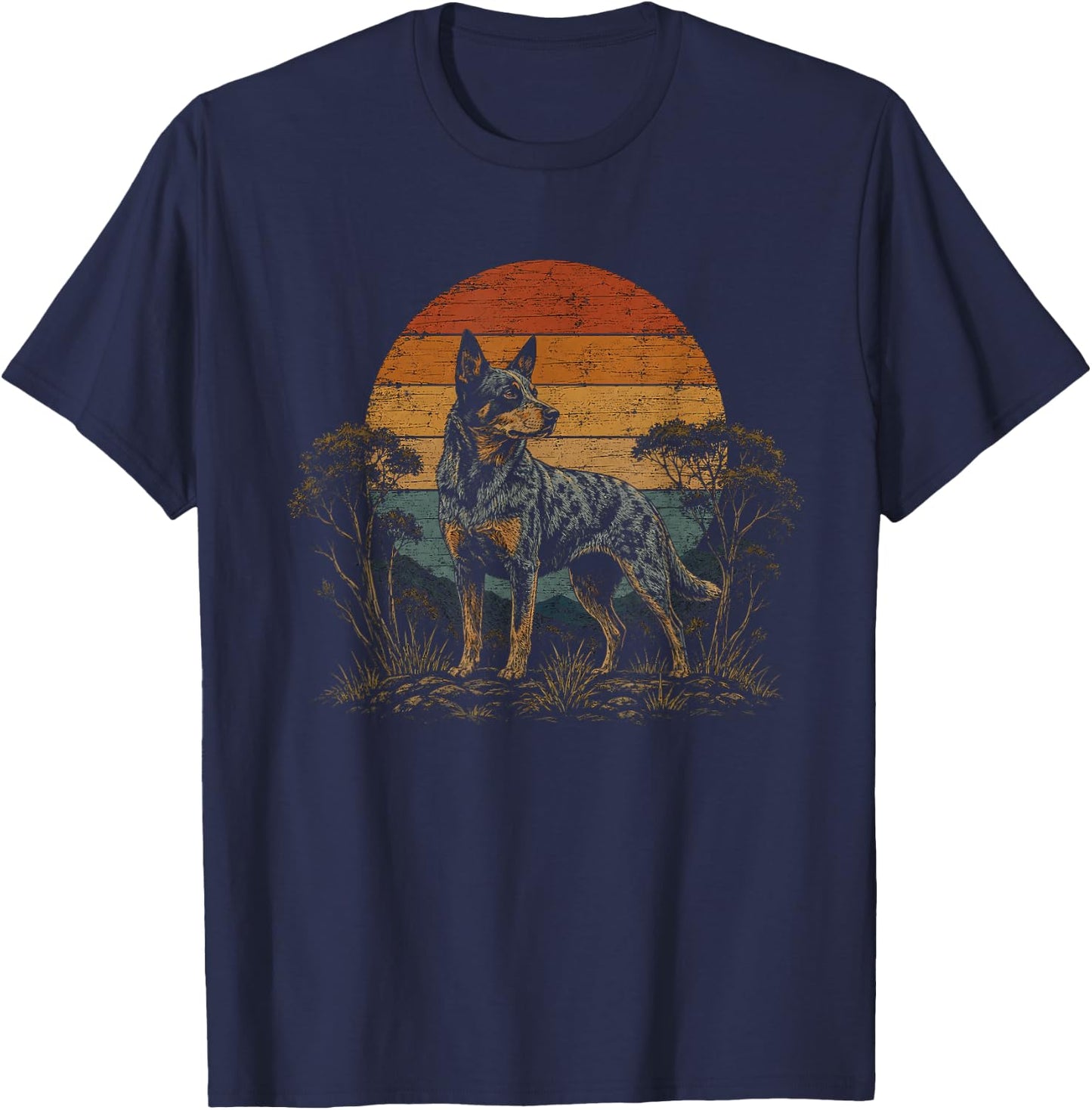 Retro Australian Cattle Dog Blue Heeler Artwork Design T-Shirt - T-Shirt | Navy
