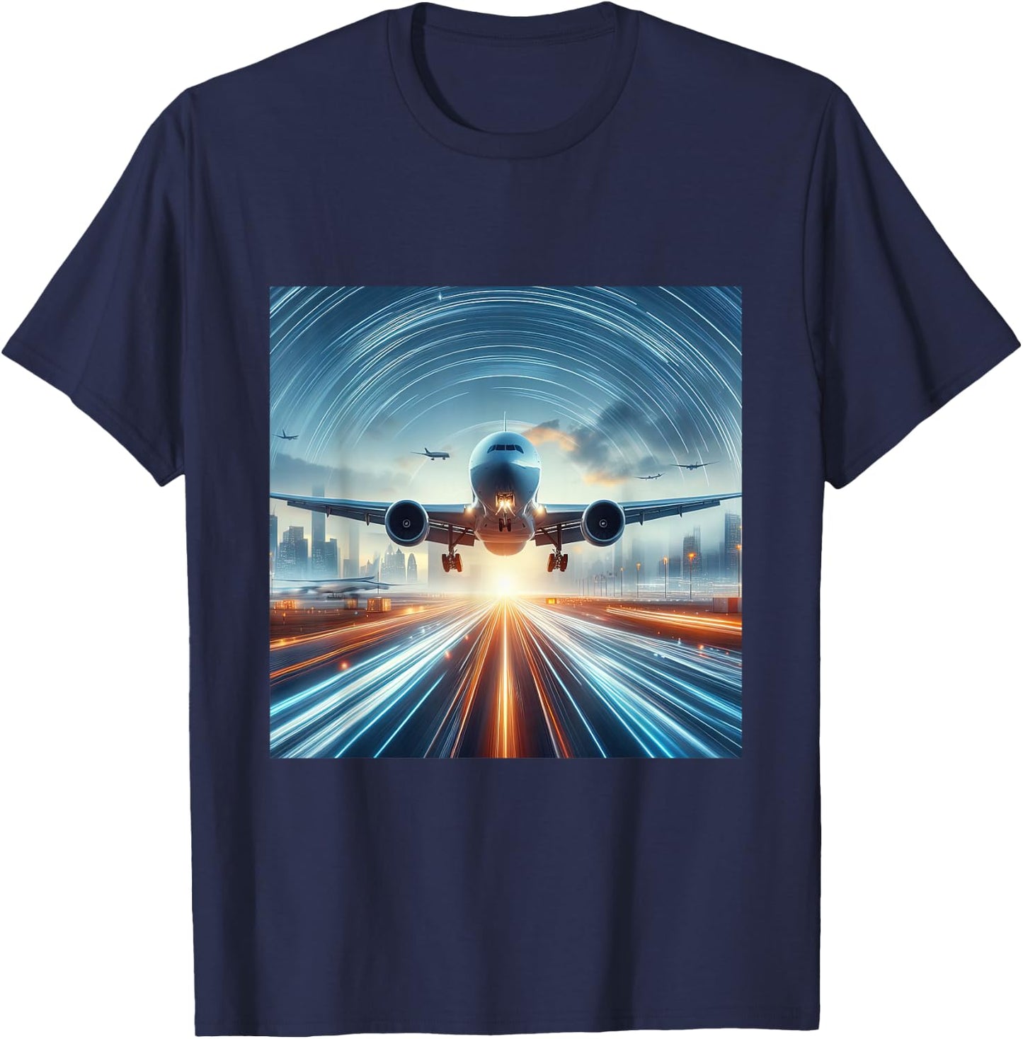 B-777 Aircraft Aviation Airplane Airport Runway Landing T-Shirt - T-Shirt | Navy