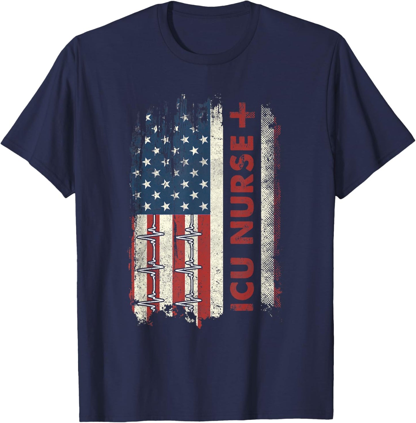 ICU Nurse Flag Patriotic Nurse 4th Of July American Flag T-Shirt - T-Shirt | Navy