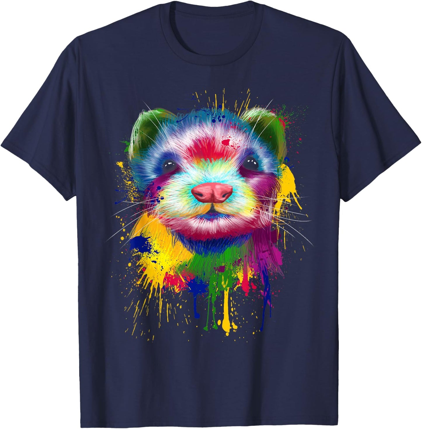 Ferret Artwork Face Hand Painting Splash Art Pet Polecat T-Shirt - T-Shirt | Navy