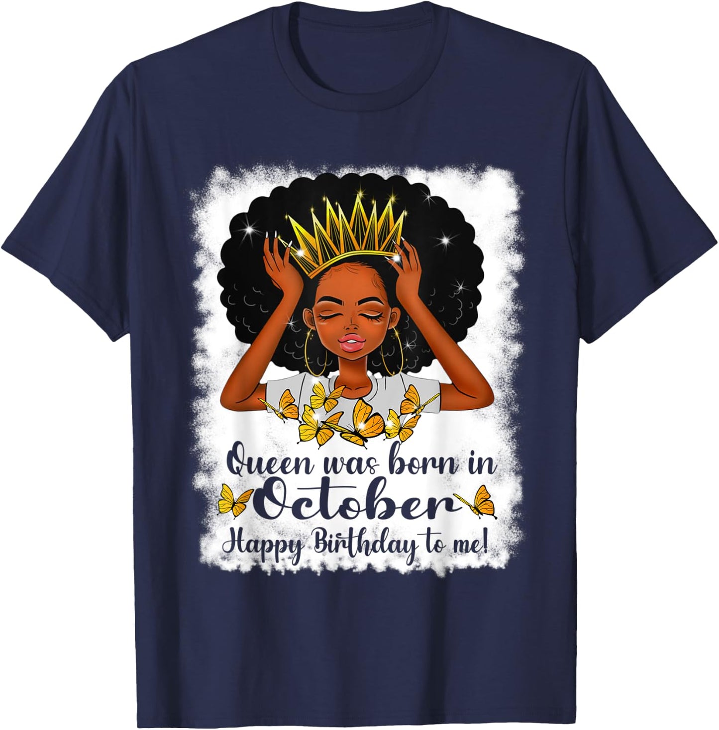 Cool Queen Was Born In October Happy Birthday To Me T-Shirt - T-Shirt | Navy