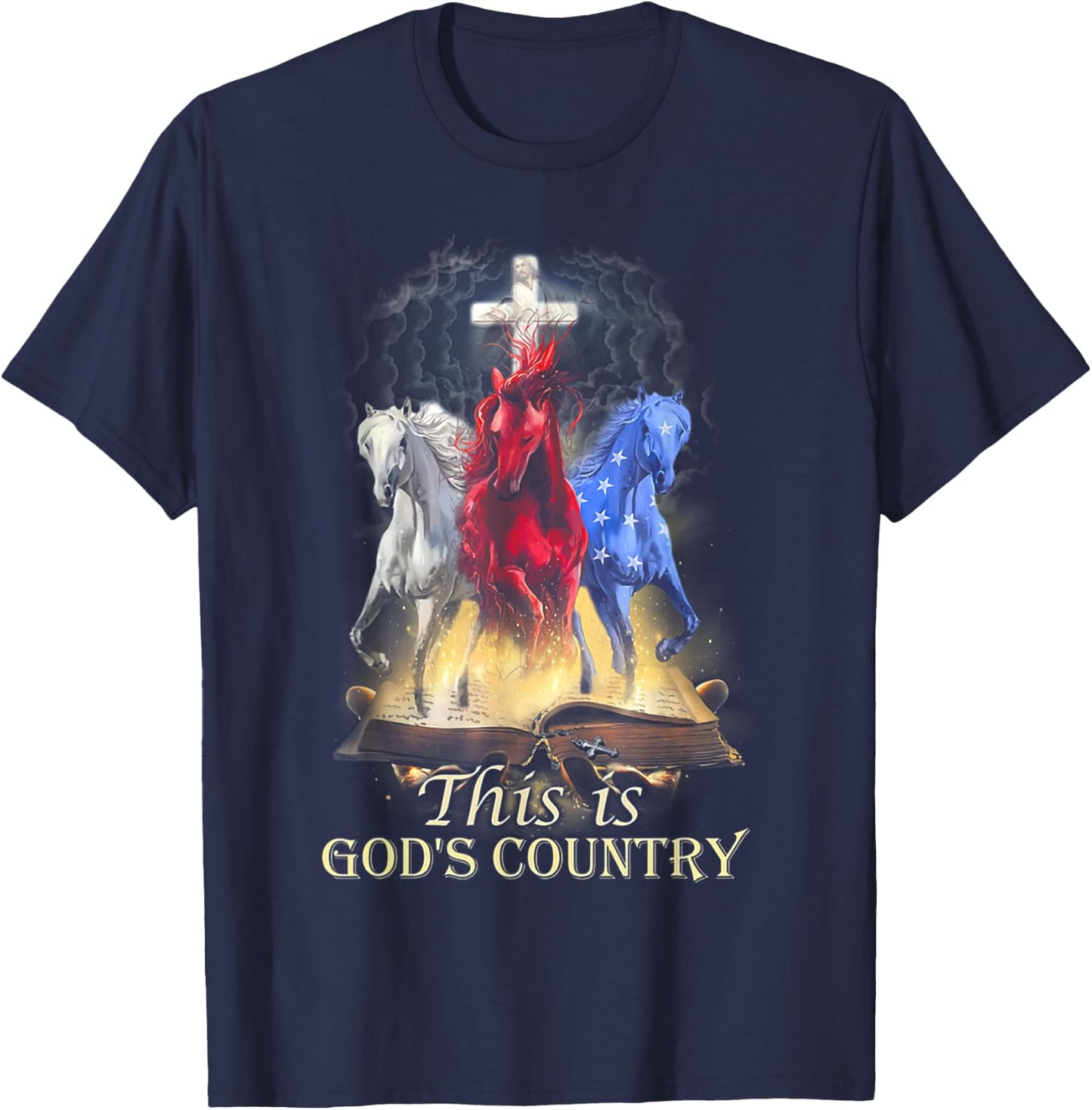 Cool Horses Running In Halo Of Bible This Is God‘s Country T-Shirt - T-Shirt | Navy