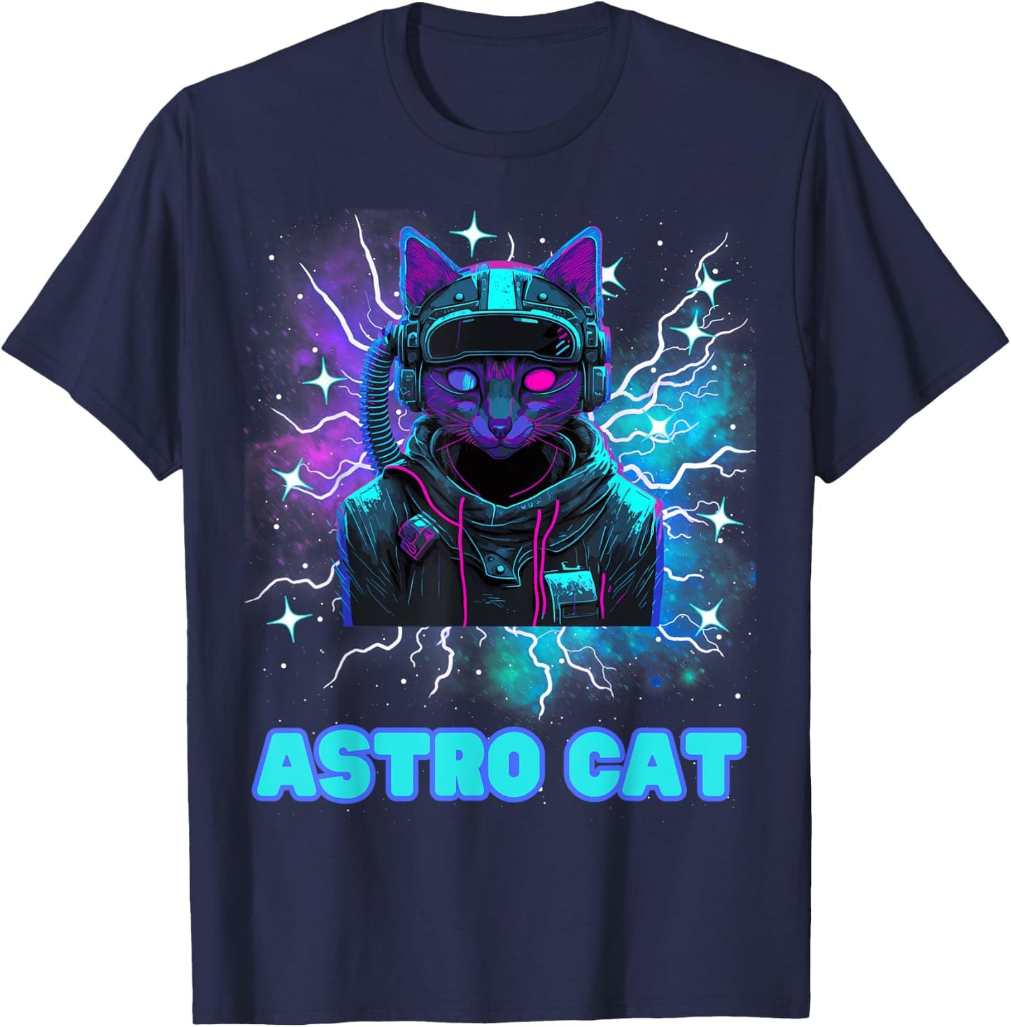 Astro Cat Kids & Adults Cosmic Cat Retro Space Cat Lover T-Shirt - T-Shirt | Navy