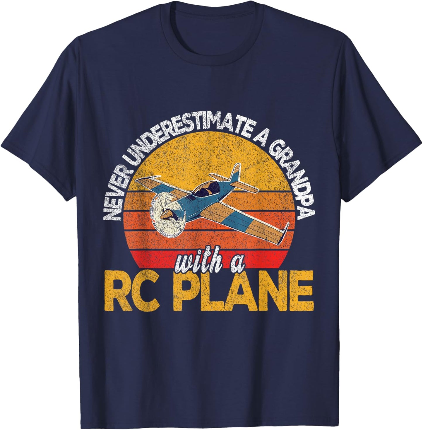 Funny RC Plane Grandpa Model Airplane Pilot Retro T-Shirt - T-Shirt | Navy