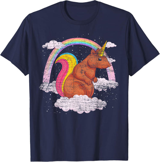 Fantasy Animal Rainbow Squirrelcorn Squirrel Unicorn T-Shirt - T-Shirt | Navy
