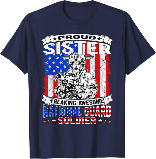 Proud Sister of National Guard Soldier Military Sibling Gift T-Shirt - T-Shirt | Navy