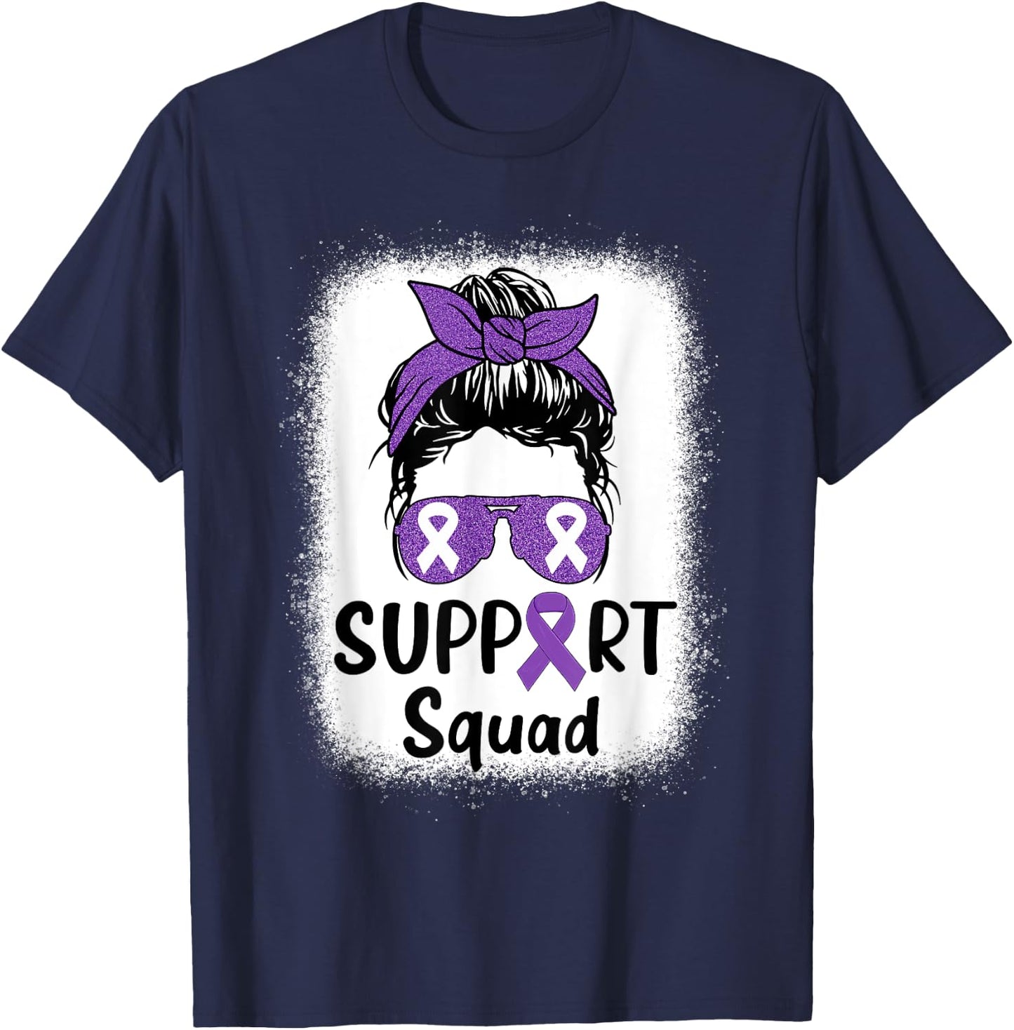 Hodgkin’s Lymphoma Awareness Support Squad Messy Bun Women T-Shirt - T-Shirt | Navy