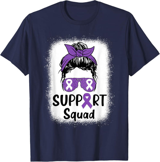 Hodgkin’s Lymphoma Awareness Support Squad Messy Bun Women T-Shirt - T-Shirt | Navy