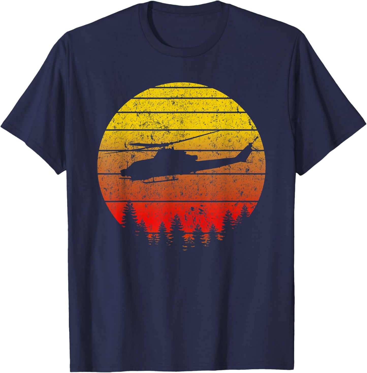 AH-1 Cobra Helicopter Sunrise Vintage Retro Pilot Design T-Shirt - T-Shirt | Navy