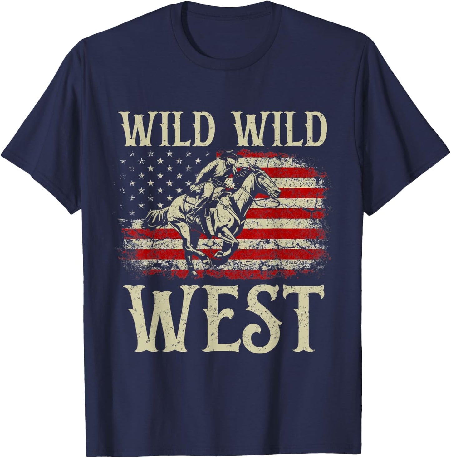 Wild Wild West Vintage Western Life Country Cowboy USA Flag T-Shirt - T-Shirt | Navy