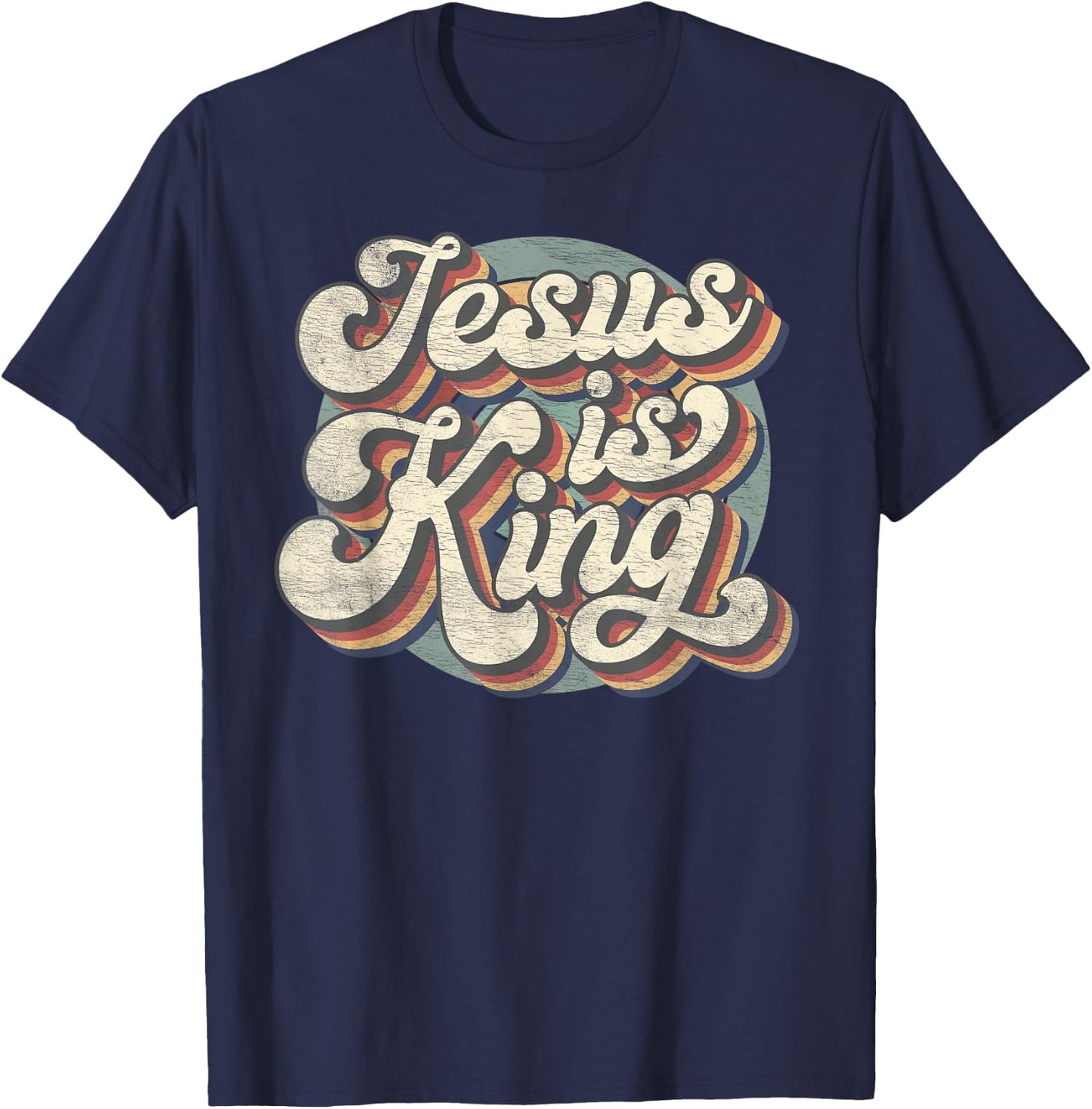 Retro Jesus Is King Christian Bible Religious T-Shirt - T-Shirt | Navy
