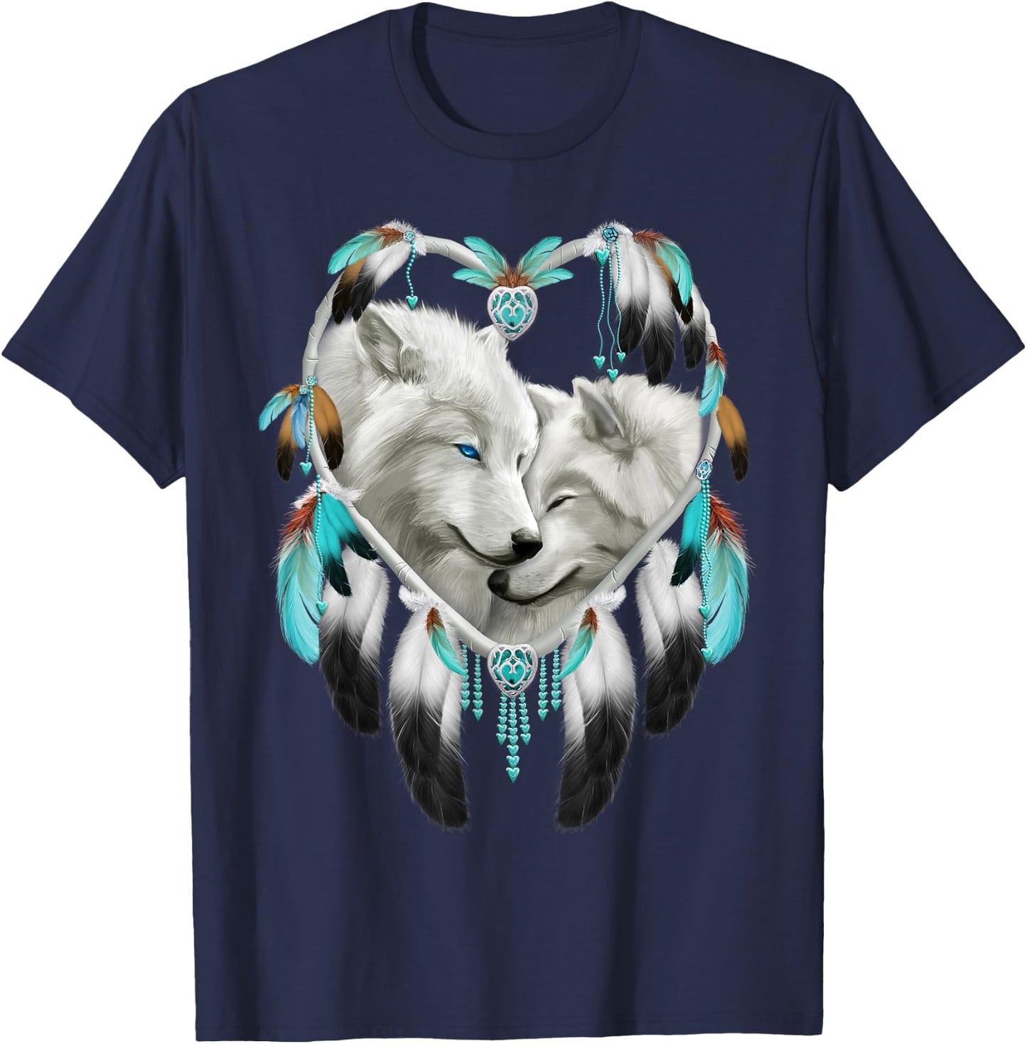 Wolf Lover Heart Dream Catcher T-Shirt - T-Shirt | Navy