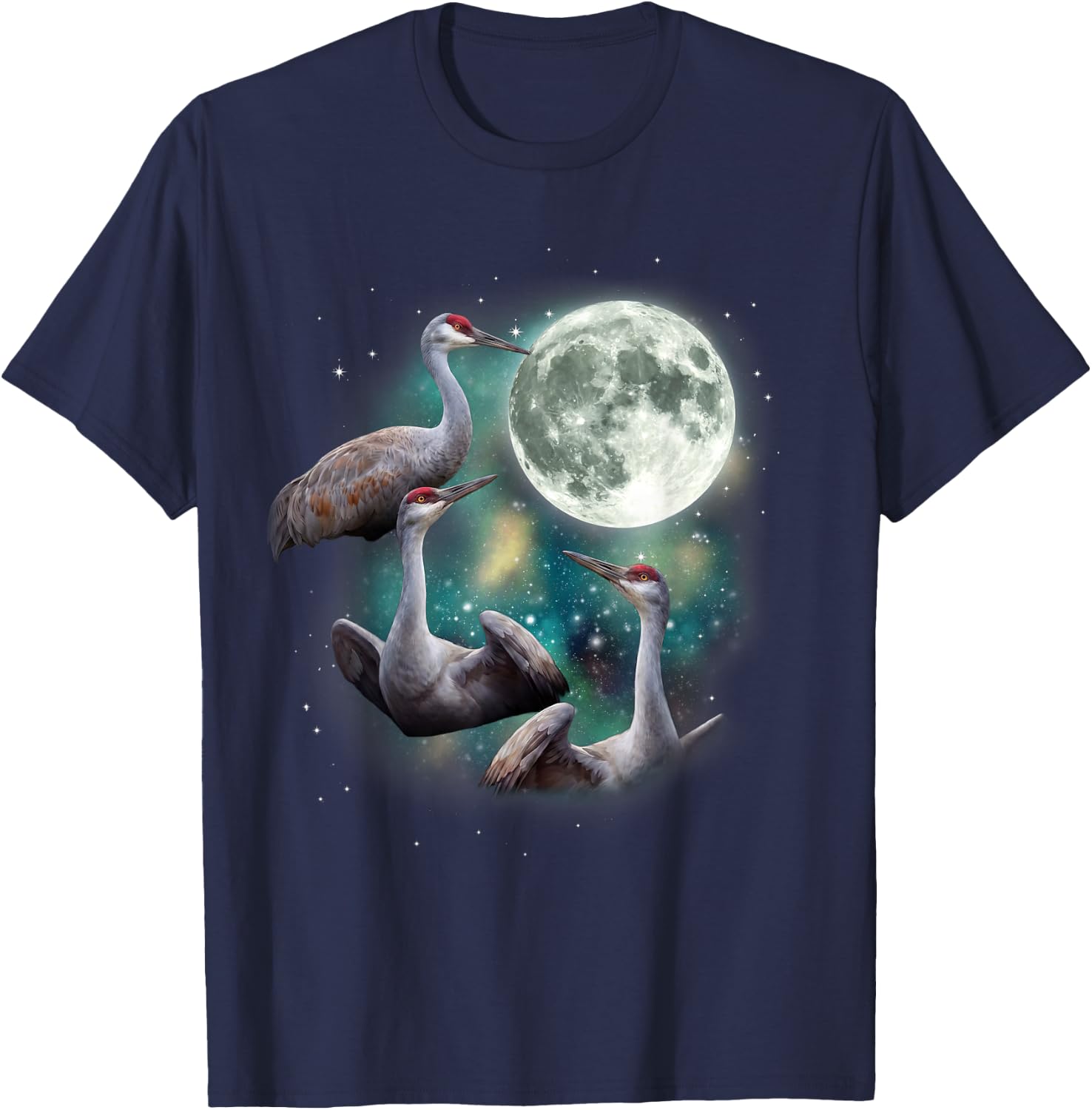 Three Crane Moon | Funny Sandhill Crane Bird Meme T-Shirt - T-Shirt | Navy