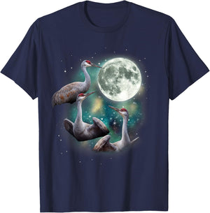 Three Crane Moon | Funny Sandhill Crane Bird Meme T-Shirt - T-Shirt | Navy