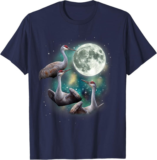 Three Crane Moon | Funny Sandhill Crane Bird Meme T-Shirt - T-Shirt | Navy