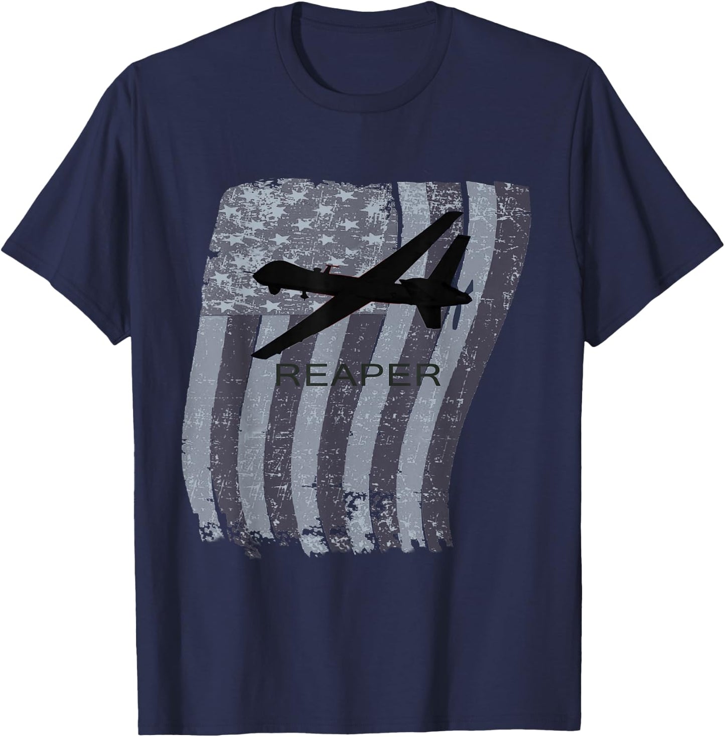 MQ-9 Reaper Drone Plane Distressed US Flag T-Shirt - T-Shirt | Navy