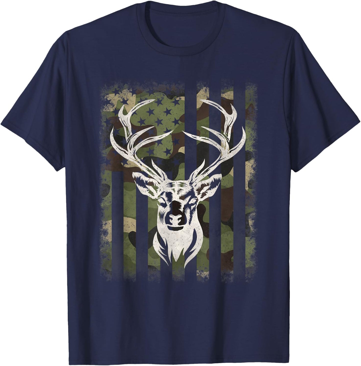 Camouflage American Flag Camo Deer Hunting Hunter Men T-Shirt - T-Shirt | Navy