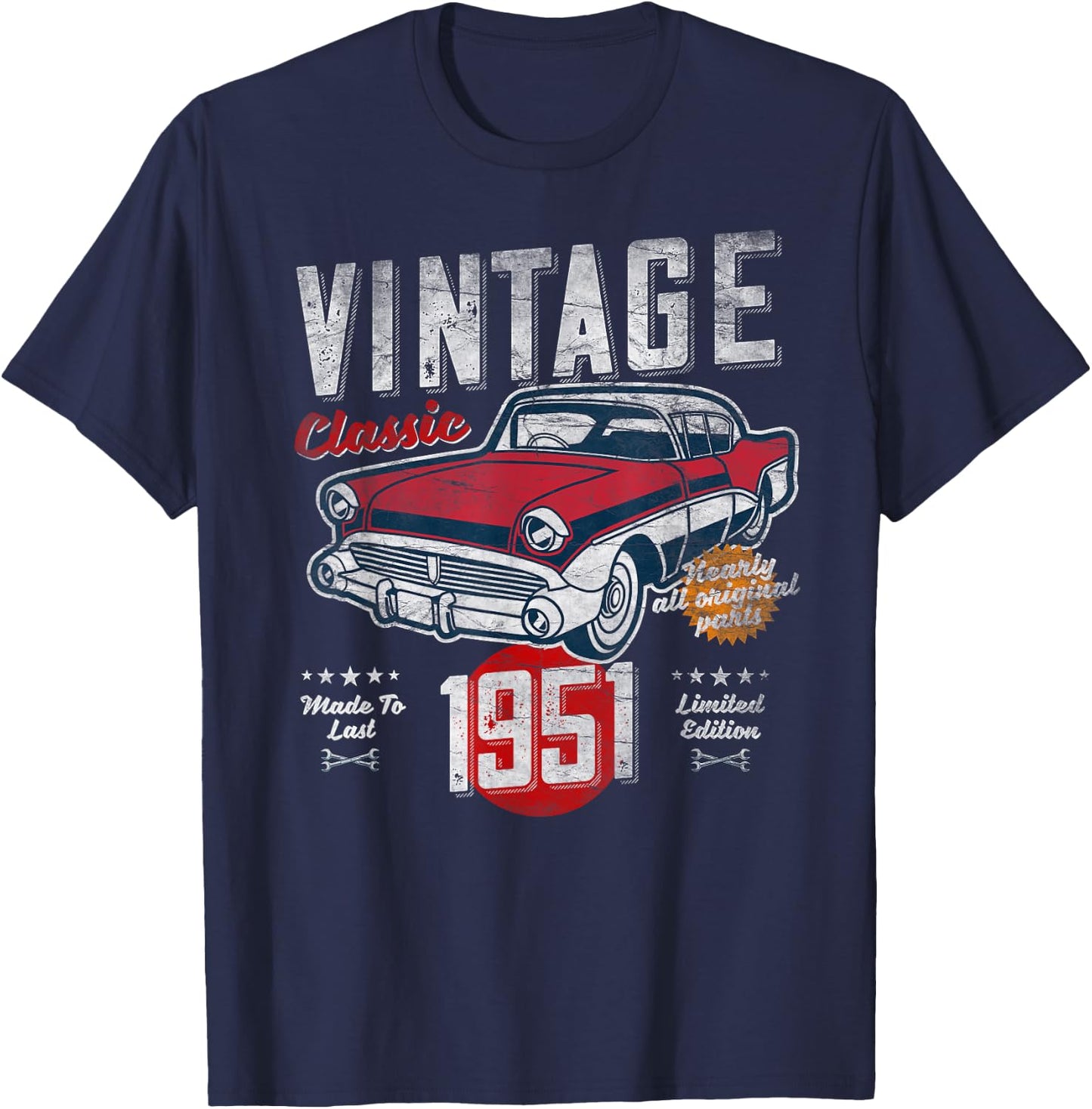 Vintage Born 1951 Birthday 1950s Classic Car T-Shirt - T-Shirt | Navy
